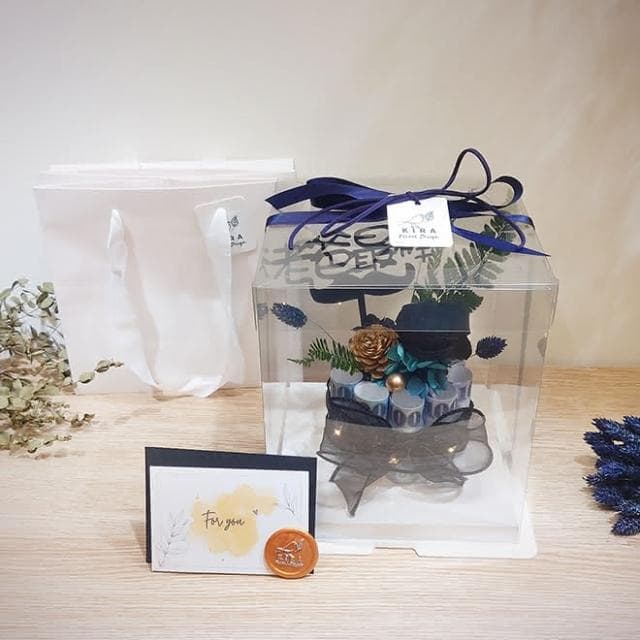 KIRA與花花藝｜永生花有錢花迷你蛋糕-霸氣黑(/可放10張/父親節禮物/生日禮物/永生花/有錢花/父親節蛋糕)