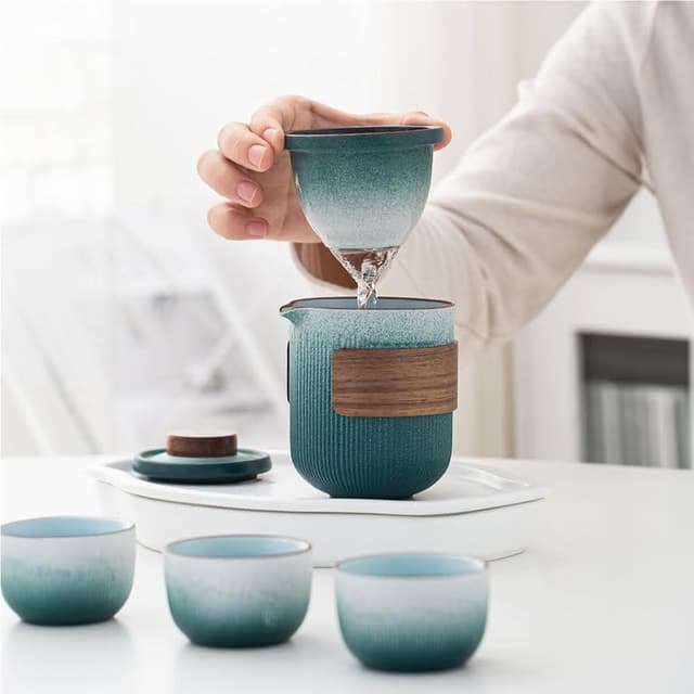 磨砂感旅行茶具組-一壺一杯攜帶式茶具 快客杯組 便攜式旅行茶具 戶外泡茶具 隨身茶具 功夫茶具 露營茶具茶壺 便攜茶具茶具組 茶