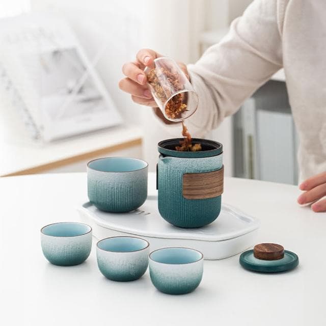 磨砂感旅行茶具組-一壺一杯攜帶式茶具 快客杯組 便攜式旅行茶具 戶外泡茶具 隨身茶具 功夫茶具 露營茶具茶壺 便攜茶具茶具組 茶