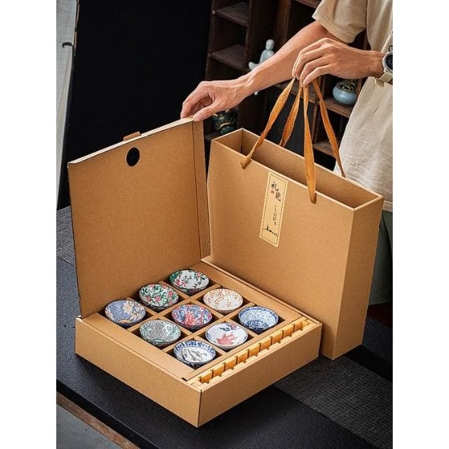 復古 青花瓷 茶杯 套裝 斗笠 杯 9個 陶瓷 茶具 品茗 杯子 日式 茶盞 茶碗 禮品 日式茶道 陶瓷杯