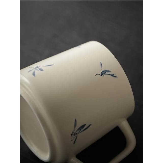 草木灰蝴蝶蘭辦公杯 馬克杯 帶蓋陶瓷茶水分離杯 送長輩客戶禮品定制