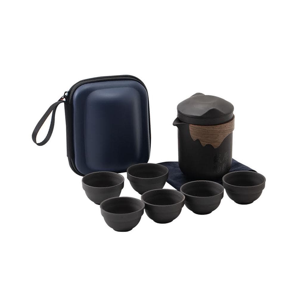 小慕Kogure 茶具套裝便攜式茶水分離 戶外泡茶組 茶具套裝便攜包 紫砂陶瓷一壺六杯防燙 旅行茶具組便攜收納 輕巧隨性 茶具組 茶杯