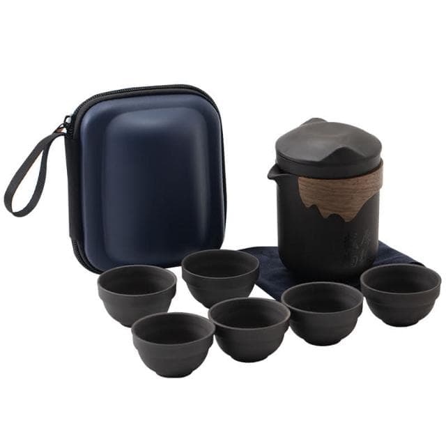 小慕Kogure 茶具套裝便攜式茶水分離 戶外泡茶組 茶具套裝便攜包 紫砂陶瓷一壺六杯防燙 旅行茶具組便攜收納 輕巧隨性 茶具組 茶杯