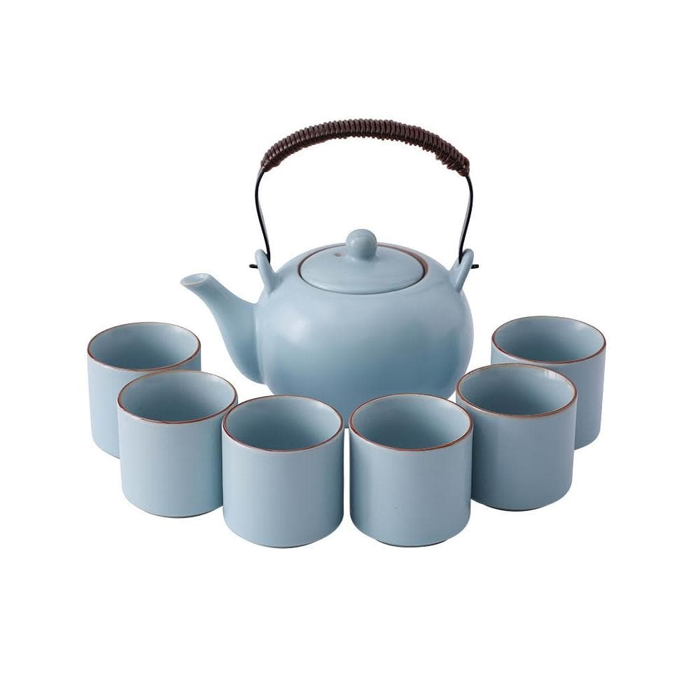 天青汝窯茶具套裝 提梁壺 可養開片陶瓷茶具 輕奢家用茶具套裝 LY