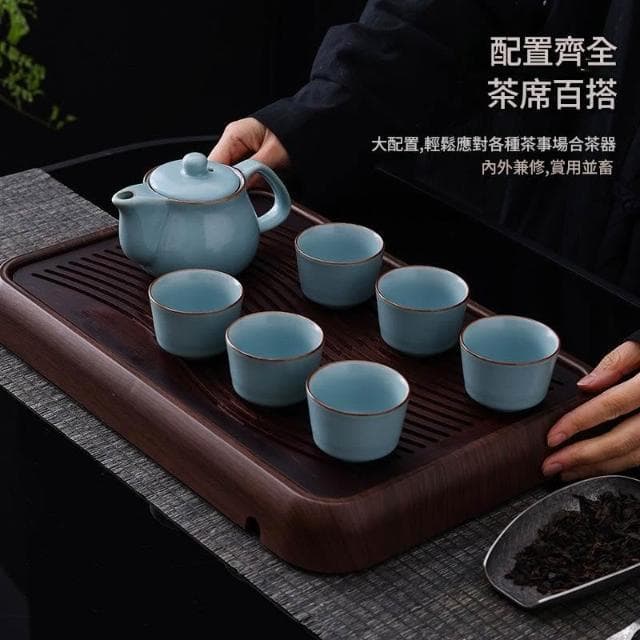 天青汝窯茶具套裝 提梁壺 可養開片陶瓷茶具 輕奢家用茶具套裝 LY