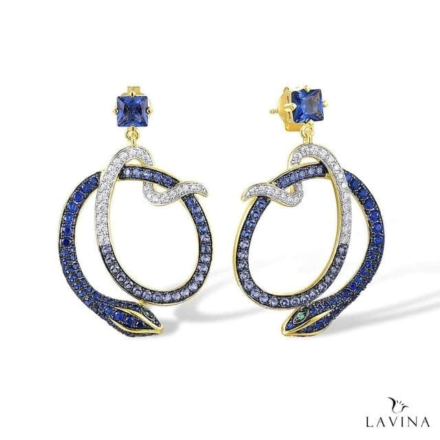 【Lavina 菈薇娜】LAVINA靈動蛇影系列-青蛇之魅藍寶925銀耳飾