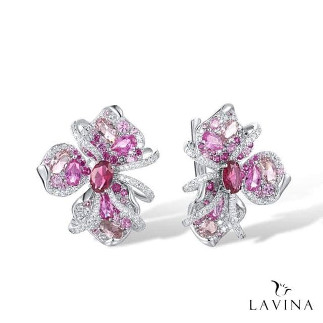【Lavina 菈薇娜】LAVINA藝術花韻系列-浪漫粉色藝術花卉精緻925銀耳飾