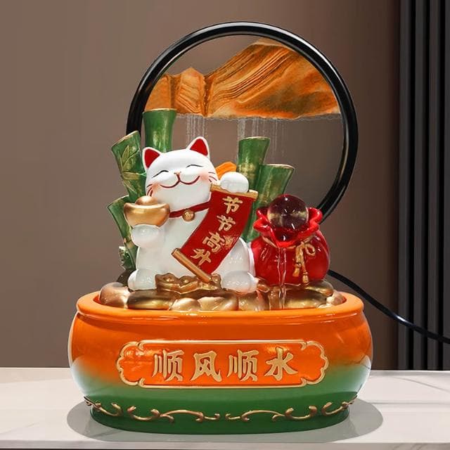 招財貓流水擺件辦公室桌面裝飾流沙畫店鋪開業喬遷新居送朋友禮物