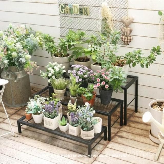 可開發票💥免運 北歐多層花架置物架 免組裝 階梯型 鐵藝 防腐 盆栽架 室外 陽臺 闆凳植物架