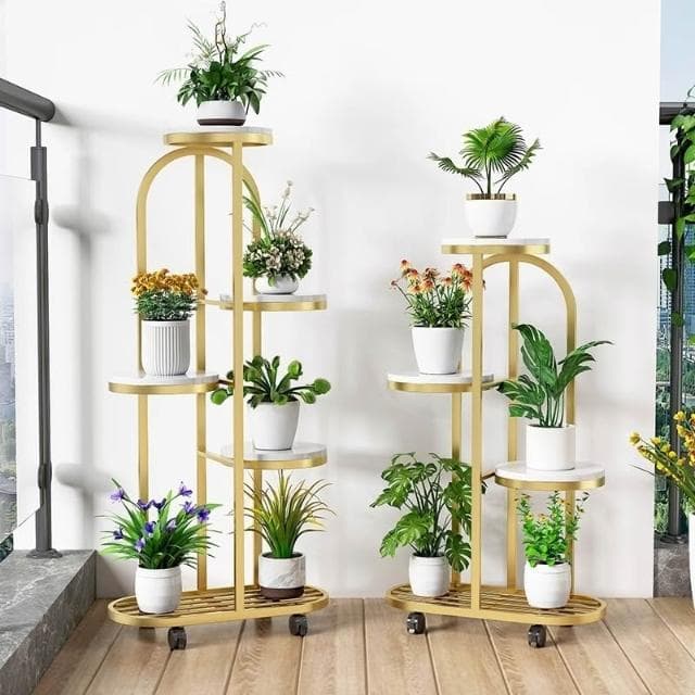 免運｜奶油風多層花架落地北歐客廳鐵藝大理石花架子現代室內綠蘿花盆架花架盆栽架 多肉植物架 陽台花架 陽台落地式花盆架