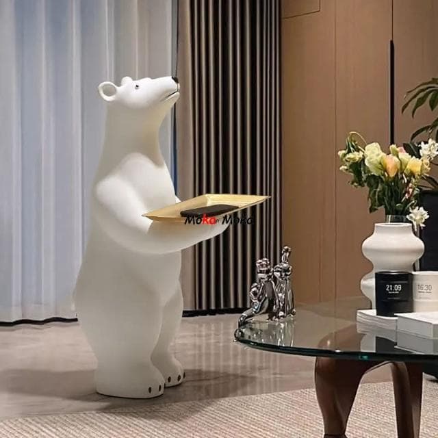 裝飾 置物架 收納架 擺件 白熊 創意北極熊大型落地擺件客廳托盤家居軟裝飾喬遷新居禮品
