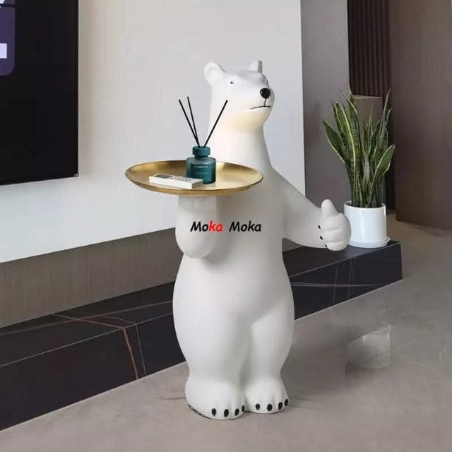 裝飾 置物架 收納架 擺件 白熊 創意北極熊大型落地擺件客廳托盤家居軟裝飾喬遷新居禮品