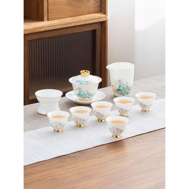 羊脂玉白瓷功夫茶具簡約風家用中式客廳蓋碗泡茶壺茶杯套裝伴手禮