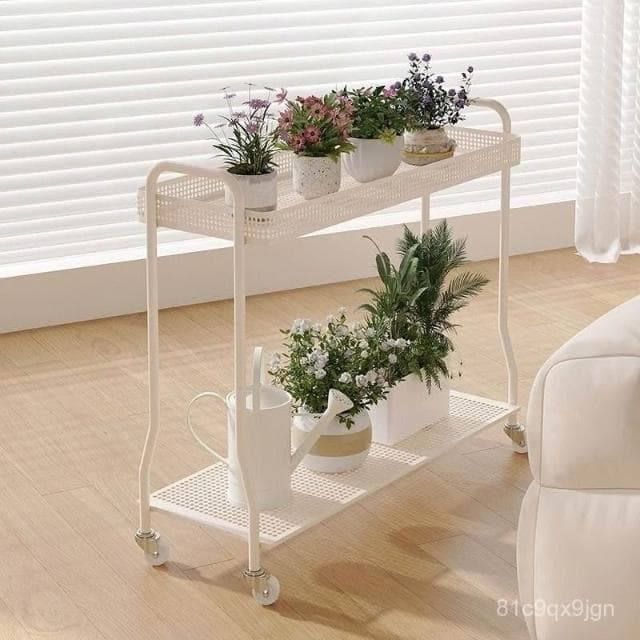 🎉特價下殺 花架 陽臺花架 落地架 奶油風沙髮邊幾可移動邊櫃客廳陽臺小花架現代簡約帶輪推車置物架 植物花架 盆栽架