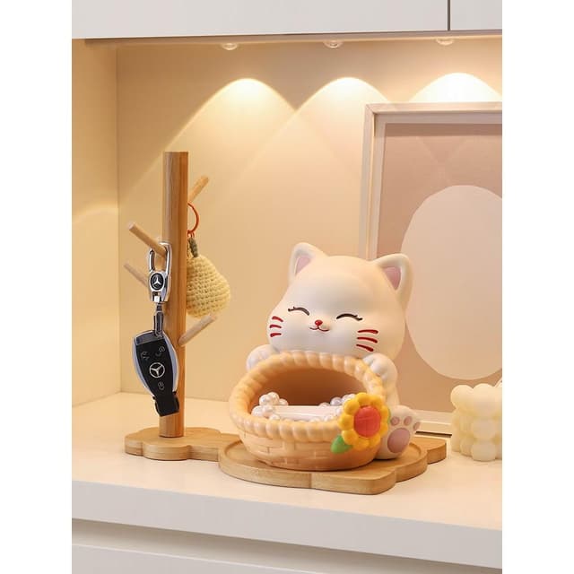 可愛招財貓鑰匙收納玄關擺件家居好物客廳桌面裝飾品喬遷新居禮物