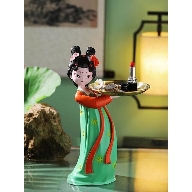 唐仕女創意古風玄關鑰匙收納擺件客廳新中式飾品託盤喬遷新居禮物