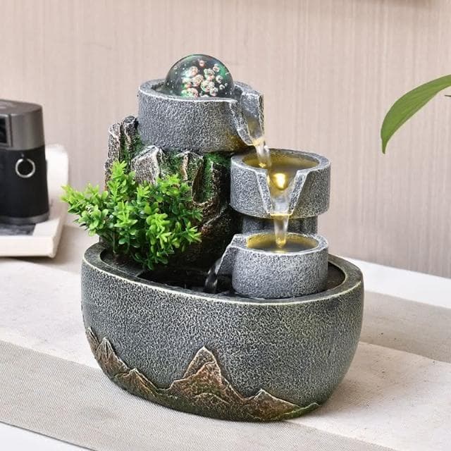 廠家直銷 高山流水噴泉假山水景擺件客廳辦公桌裝飾風水輪招財喬遷開業禮物高山流水 招財流水盆 流水聚寶盆 流水擺件