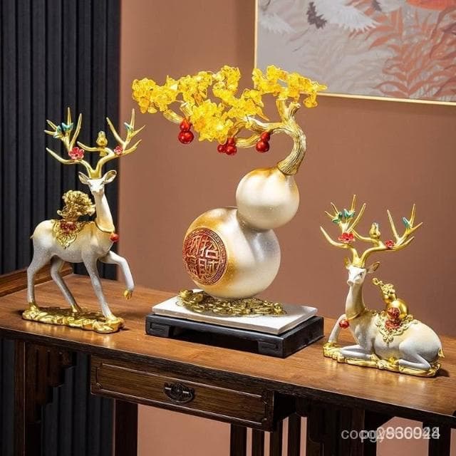🌞葫蘆擺件 鹿擺件 裝飾品擺件 招財擺飾 入厝禮物 玄關擺件 擺飾 招財納福 客廳 玄關擺飾 酒櫃裝飾 擺飾品 喬遷禮品