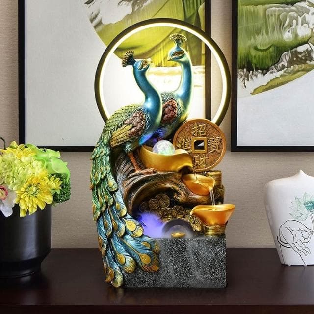 孔雀擺飾 招財水流盆 風水輪 水流擺飾 流水擺飾 流水盆 開運 風水擺件 風水擺飾 開業 喬遷 禮物