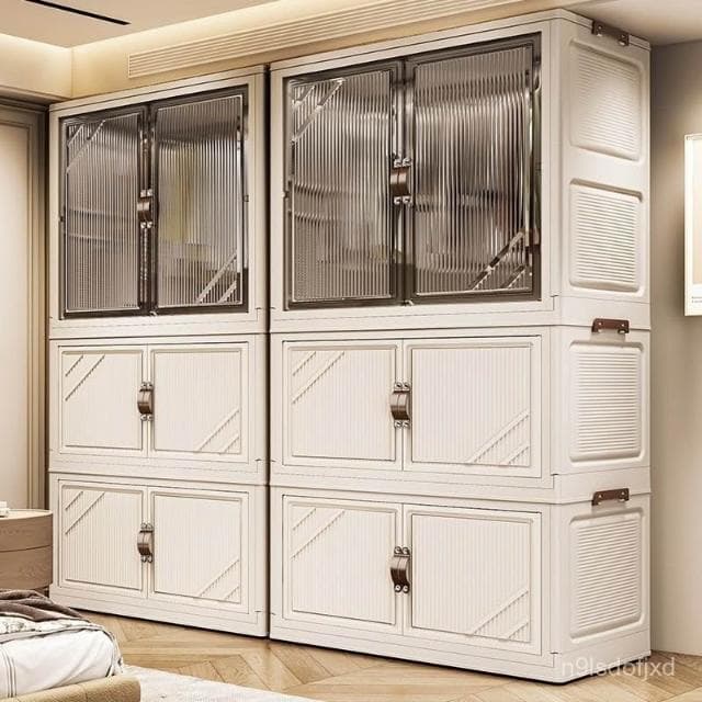 折疊免安裝兒童衣櫃雙開門寶寶衣服收納櫃臥室母嬰簡易塑料儲物櫃 收納箱 收納櫃 折疊收納箱 儲物櫃 整理箱 衣櫃 衣櫥