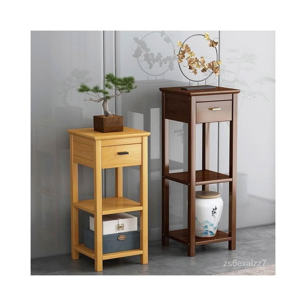 免運 可開發票 新中式花架 客廳帶抽屜置物架 落地多功能簡易植物架 盆栽盆景架輕奢 置物架 收納架 落地置物架