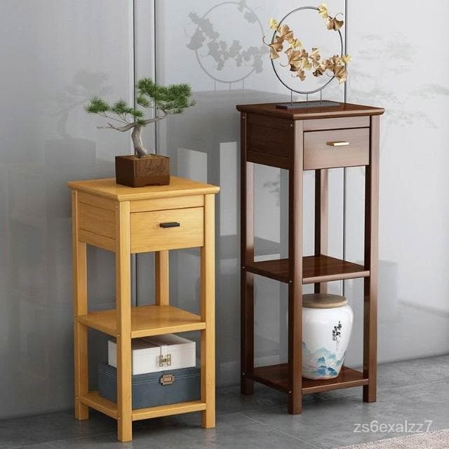 免運 可開發票 新中式花架 客廳帶抽屜置物架 落地多功能簡易植物架 盆栽盆景架輕奢 置物架 收納架 落地置物架