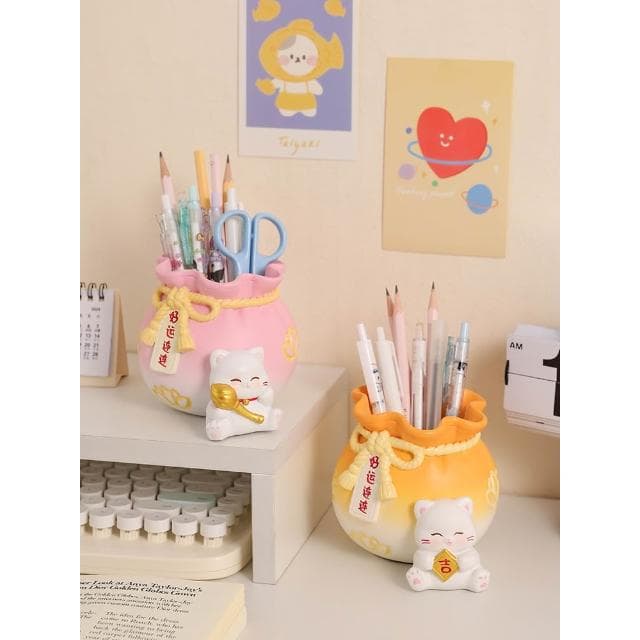 可愛招財貓筆筒擺件辦公室學生桌面勵志實用裝飾品開學生日禮物女