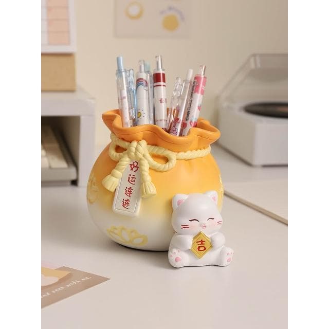可愛招財貓筆筒擺件辦公室學生桌面勵志實用裝飾品開學生日禮物女