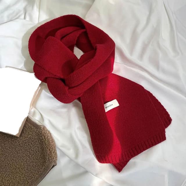 【Merite】韓版純色柔軟百搭保暖仿羊毛針織圍巾 紅色 素色圍巾 中性男女小孩皆可配戴 柔軟親膚不刺膚