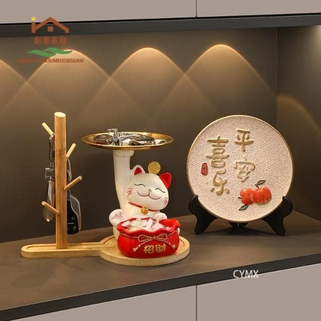 免運 招財貓 玄關擺件 鑰匙收納  收納擺件 家居擺飾 客廳裝飾 喬遷新居禮物 開業裝飾 交換禮物 居家裝飾