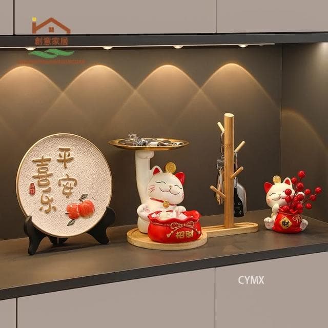 免運 招財貓 玄關擺件 鑰匙收納  收納擺件 家居擺飾 客廳裝飾 喬遷新居禮物 開業裝飾 交換禮物 居家裝飾