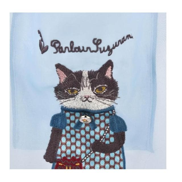 日本正版🇯🇵kusuguru 貓咪刺繡雪紡手提袋 透明感 肩背包 小物包 可愛 禮物 夢幻 送禮 高質感 (豆豆家）