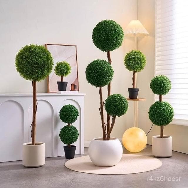 可開發票 塑料植物 仿真樹 仿真花 仿真球型植物仿生綠植盆栽高端輕奢室內客廳落地米蘭假樹擺件00