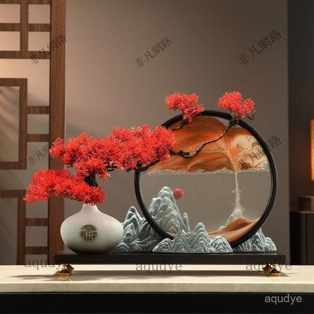 新中式流沙畫 迎客鬆 發財樹 招財擺飾 入厝禮物 客廳擺飾 喬遷禮品 玄關擺件 居傢裝飾 交換禮物