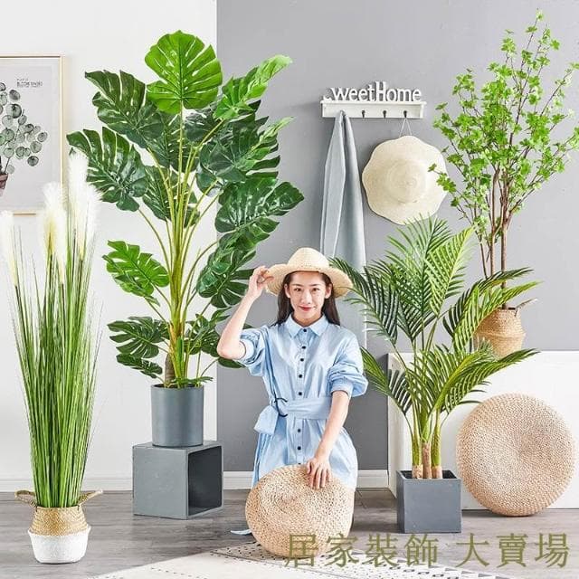 仿真綠植 樹 龜背葉 琴葉榕 大型北歐ins風仿真綠植旅人蕉天堂鳥客廳落地假盆栽景植物擺件樹