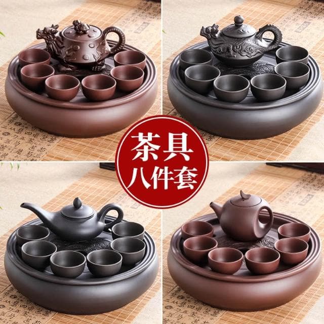 紫砂功夫茶具套裝現代家用簡約圓形茶盤泡茶整套潮汕陶瓷茶壺茶杯