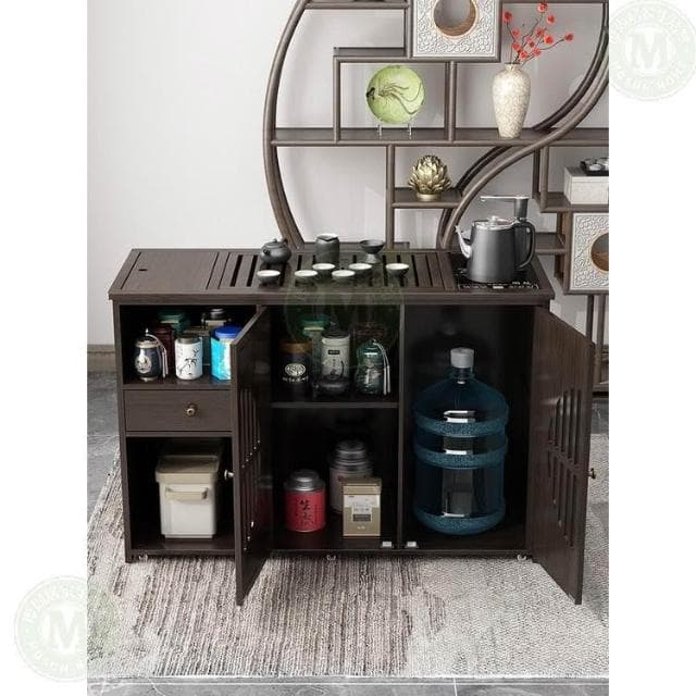110V 移動茶桌家用小茶台實木茶車茶几茶具套裝全自動燒水壺一體茶水櫃 茶車 茶桌 泡茶桌 移動茶台 套裝 茶几
