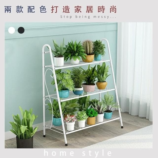HOME宜家 簡約風3層置物花架 鞋架 置物架 花盆 花架 花架 實木花架盆栽架 多肉植物架 陽台花架 花盆架 多層花架
