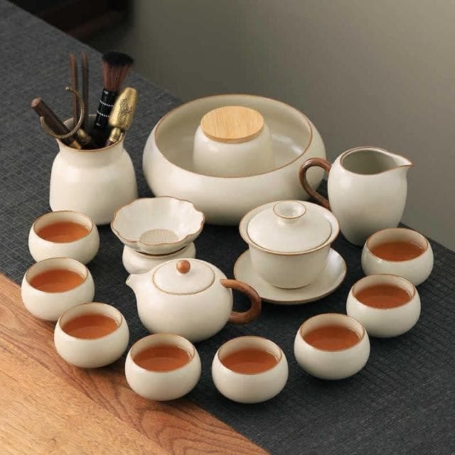 新款汝窯功夫茶具套裝 家用茶具 辦公室喝茶泡茶蓋碗茶壺茶杯子套裝 功夫茶套組