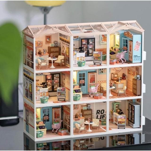 超級世界商店 含燈 diy手工小屋積木拼圖 拼裝 生日禮物 桌面擺件裝飾