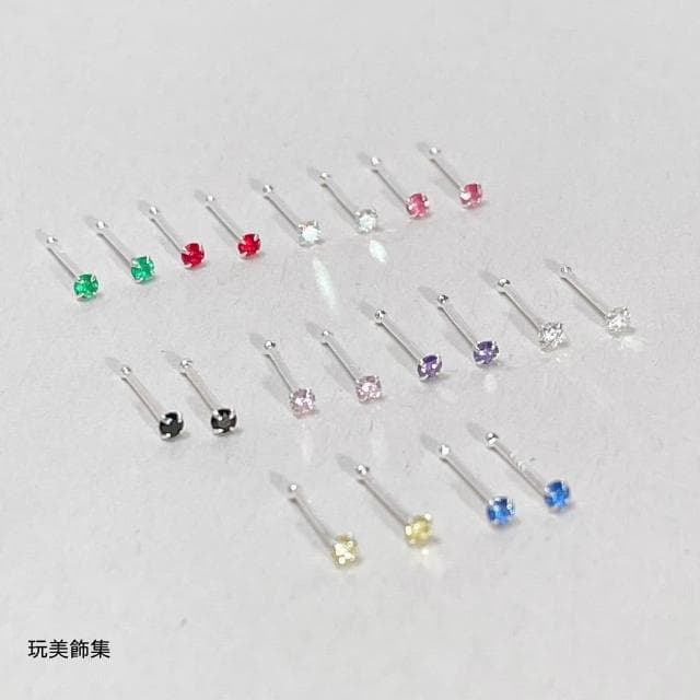 玩美飾集｜足銀999 四爪鋯石多色純銀養耳棒 一對販售 VE0116