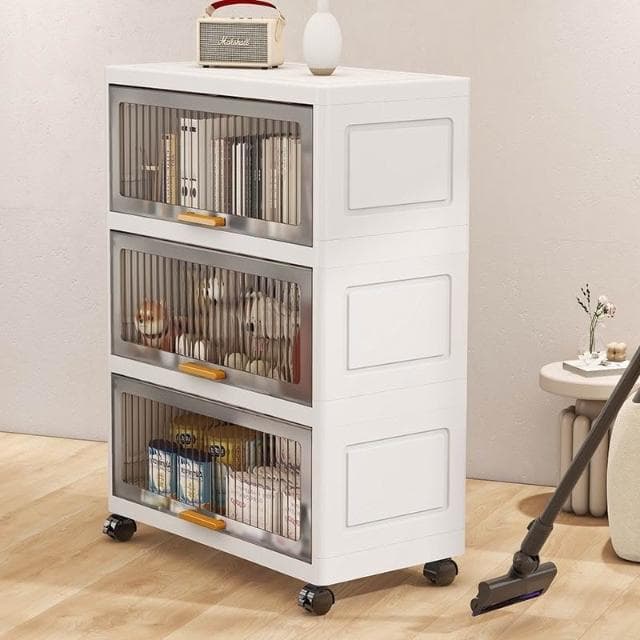 塑料收納櫃子家用廚房多層翻蓋式置物架客廳嬰幼兒衣服玩具儲物櫃