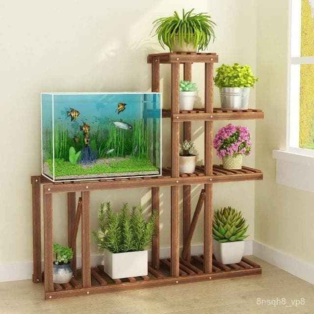 廠家直發 花架客廳 魚缸花架子多層 陽臺落地式實木盆栽植物室內置物架