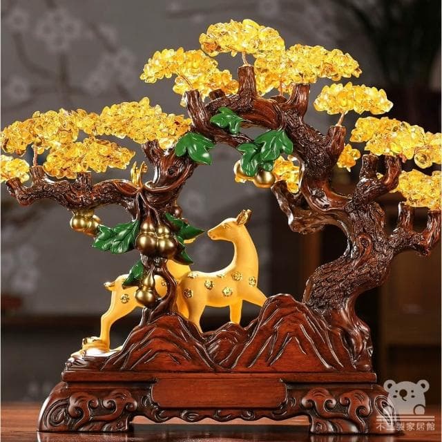 宅配免運 搖錢招財樹 黃水晶發財樹 招財鹿 發財水晶樹 招財擺件 家居擺飾 店鋪開幕送禮 入厝禮物 風水擺件FIH12