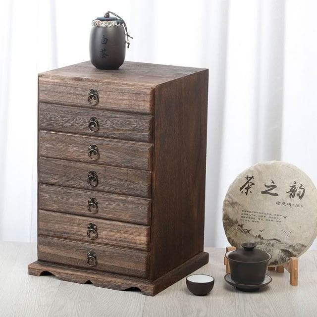 茶具普洱茶餅盒 普洱茶茶餅收納盒 分茶盤 茶盒 茶餅收納盒 茶餅禮盒普洱茶盒实木茶具配件茶叶罐桌面抽屉式茶叶盒古风收纳盒