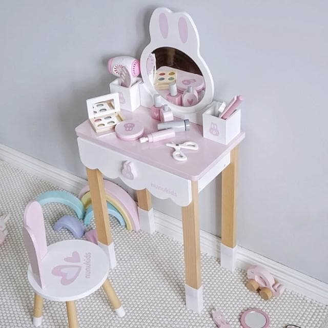 兒童仿真梳粧檯公主化妝桌過家家木制玩具女孩小孩生日禮物2-6歲