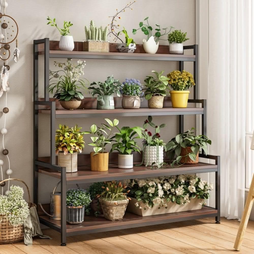 GUJIA顧家 花架  盆栽架 植物架 鐵藝花架 陽臺花架 花盆架 陽臺落地式 多層花架 加固擋板 粗實鋼架