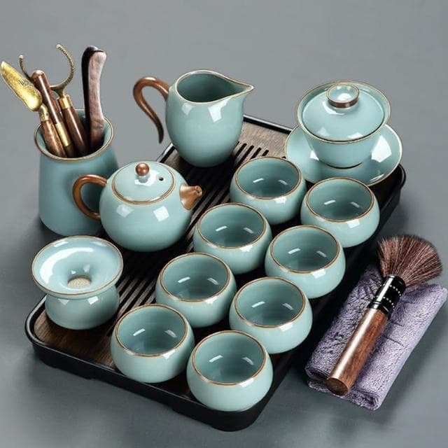 四季風家居  天青汝窯功夫茶具套裝家用輕奢高檔2024新泡茶壺茶具用品大全