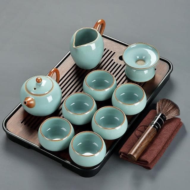 四季風家居  天青汝窯功夫茶具套裝家用輕奢高檔2024新泡茶壺茶具用品大全