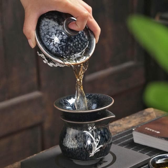 ⭐⭐台灣出貨 建盞茶具套裝家用整套茶杯茶碗茶具百花鑲銀功夫茶具套裝茶具禮盒